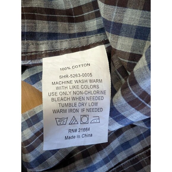 Tie Bar Trim Fit Blue Brown Plaid Button-Down Shirt Mens Small long Sleeve NWT - Picture 12 of 13